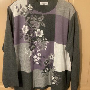 Alfred Dunner Size 3X Petite, Long Sleeve Gray & Purple Sweater